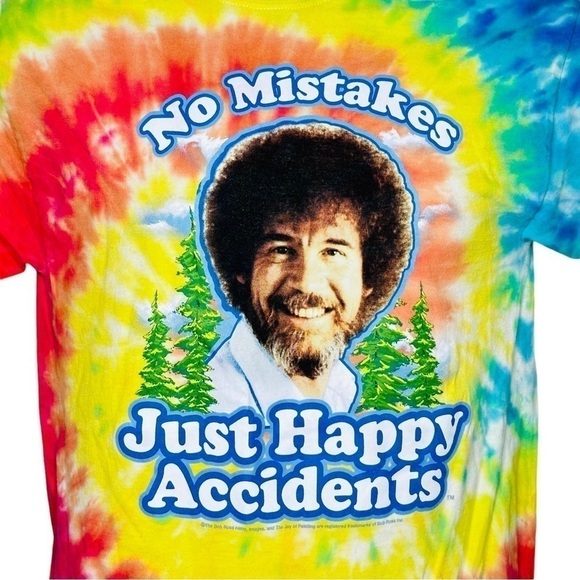 Bob Ross No Mistakes Just Happy Accidents Tie Dye Graphic Tee Size Small - Picture 2 of 4